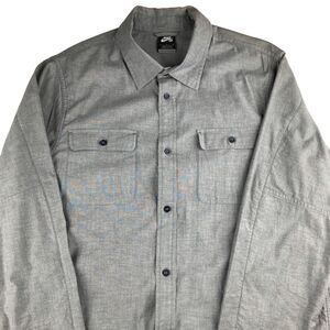 Nike SB Mens Large Gray Organic Cotton Button Up Skate Shirt Long Sleeve